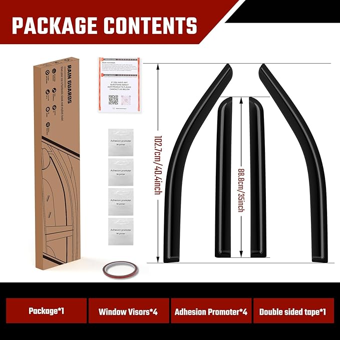 Window Rain Guards Fit for Chevy Silverado/GMC Sierra 1500 Crew Cab 2019-2024, Extra Durable Tape-on Side Window Deflectors, Wind Deflectors Rain Guard Black - 4 PCS