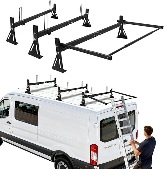 hightall Van Ladder Rack with Roller,Adjustable Length 50-61" Van Roof Rack with Cargo Stoppers,Compatible with Ford Transit150/250/350