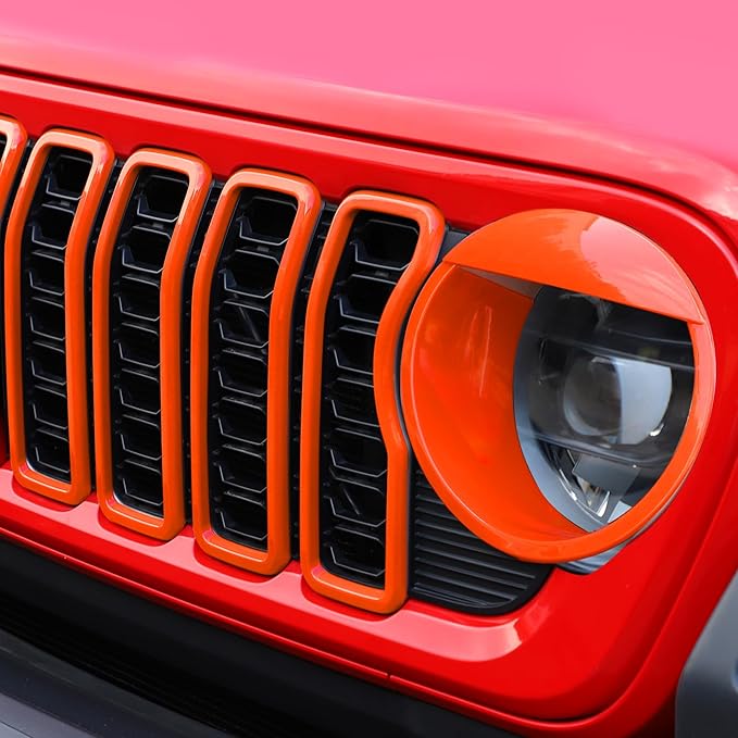 Front Grill Inserts Front Headlight Cover Kit fit for Jeep Wrangler JL JLU Gladiator JT 2024+ Exterior Accessories,Orange