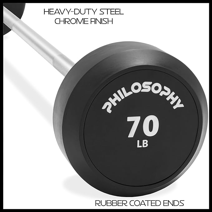 Philosophy Gym Rubber Fixed Barbell, Pre-Loaded Weight Straight Bar for Strength Training & Weightlifting