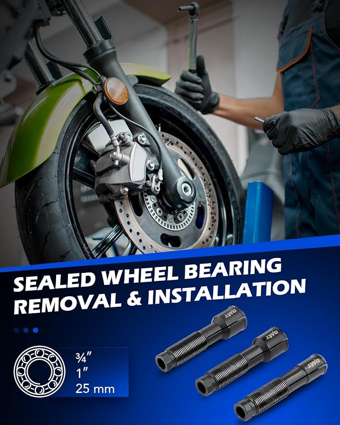 Orion Motor Tech Wheel Bearing Puller Tool Kit Compatible with Harley Davidson Motorcycles, Wheel Bearing Removal & Installation Tool for 3/4" 1" 25mm Bearings, 18pc Harley Wheel Bearing Tool