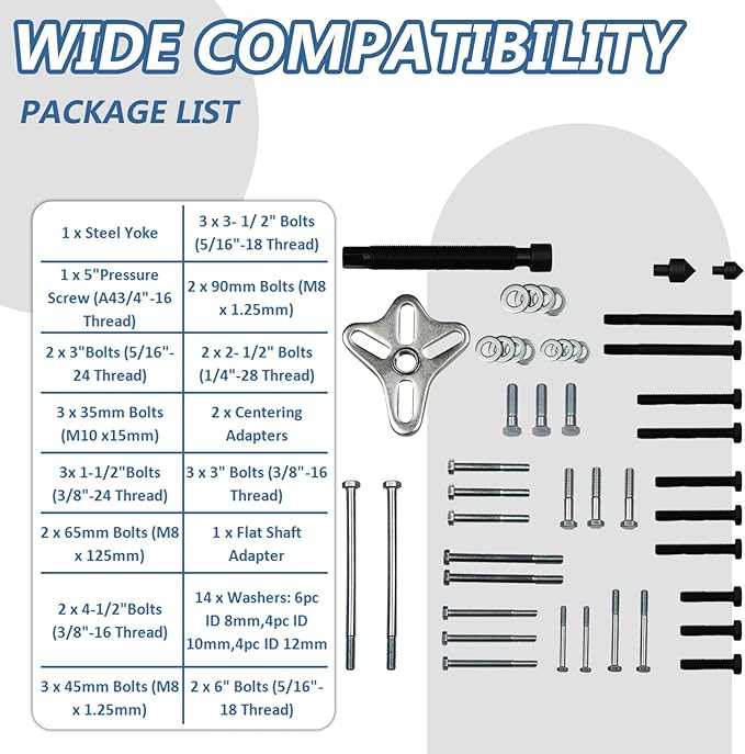 46pcs Harmonic Balancer Puller Set Crankshaft Pulley Puller Steering Wheel Flywheel Power Steering Pulley Puller Installer Tool Set for Most Pickups, SUVs, Cars,