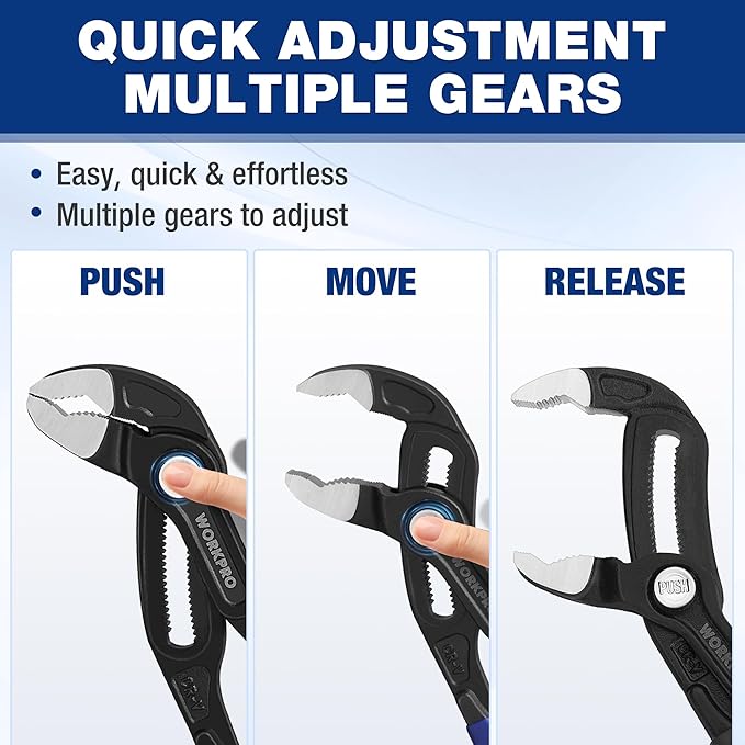 WORKPRO 7" & 10" Groove Joint Pliers Set, V-Jaw Quick Adjustable Pliers, CR-V Steel, Upgraded Wide Opening, Dual Serrated, Water Pump Plier for Home & Industrial Repair, Soft Grip