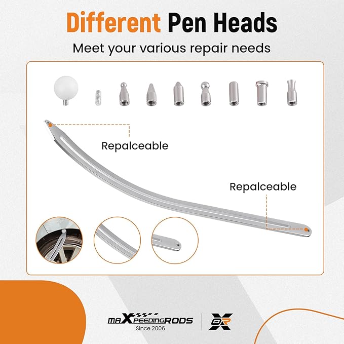 maXpeedingrods Car Dent Repair Kit, Paintless Car Dent Removal Tool, Car Dent Puller, Curved Rod Crowbar, Big Size Dent Rods, Car Front Fender Dings Remover