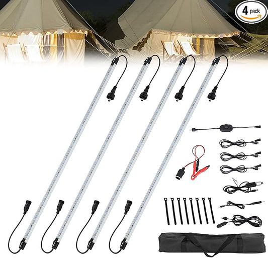 12V LED Interior Light Bar Kit Dimmable IP67 Waterproof Camping String Lights, Aluminum Magnetic Mount Exterior Lights,Portable Lighting for RV, Camping Tent Car Trailer Boat (4 Pack)