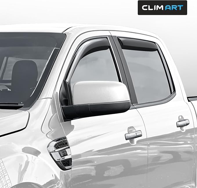 CLIM ART in-Channel Incredibly Durable Rain Guards for Ford Ranger 2019-2023 SuperCrew, Original Window Deflectors, Vent Deflector, Vent Window Visors, Dark Smoke, Truck Accessories, 4pcs - 619124LP