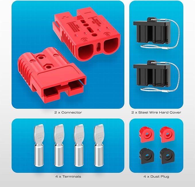 Anderson Connector, 175AMP 1/0AWG Battery Quick Connect w/Hard Cover 12V-36V Anderson Plug Winch Wiring Kit for Cable RV Truck Winch (2pcs)-RED