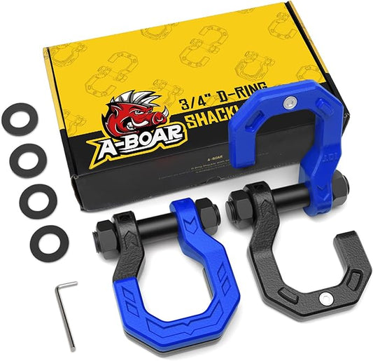 Separate D-Ring Shackles, 2Pack, 3/4" Separate D-Ring Shackles 7/8" Pin, 57320lbs Breaking Strength, Heavy Duty Forged Steel, D-Ring Towing Winch Shackle for Recovery, 4x4 Off-Road, Black Blue