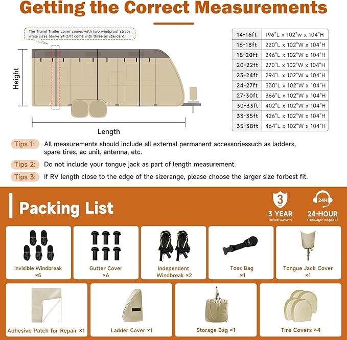 Umbrauto Travel Trailer RV Cover – Upgraded 7-Layer Top Camper Cover, Waterproof & Windproof Trailer Cover for 30'-33' RV, Includes 4 Tire Covers, Tongue Jack Cover and Gutter Cover