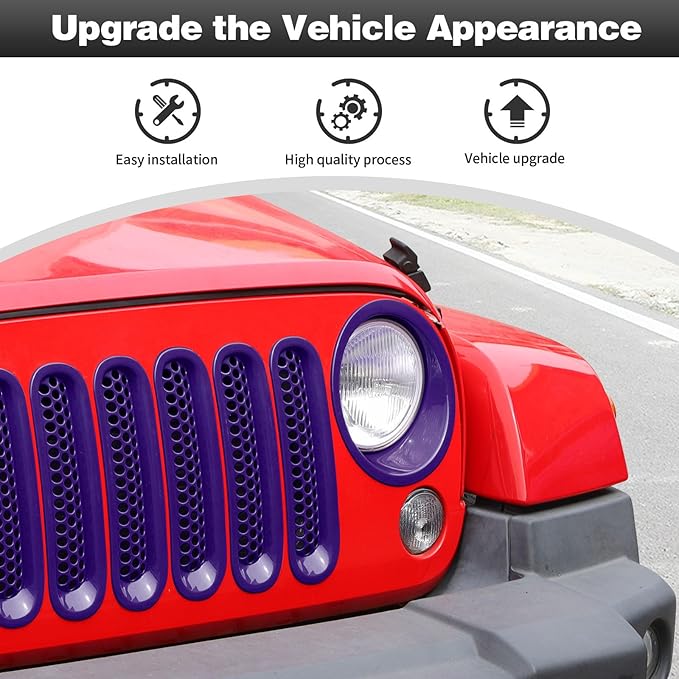 CheroCar for JK Mesh Grille Grill Insert & Headlight Cover Trim Exterior Accessories for Jeep Wrangler JK 2007-2017,Purple…