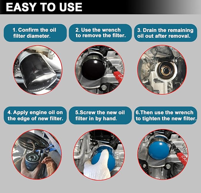 Large Oil Filter Wrench, Oil Filter Removal Tool Fits Filter from 4-5/16" to 4-15/16" for Oil Change