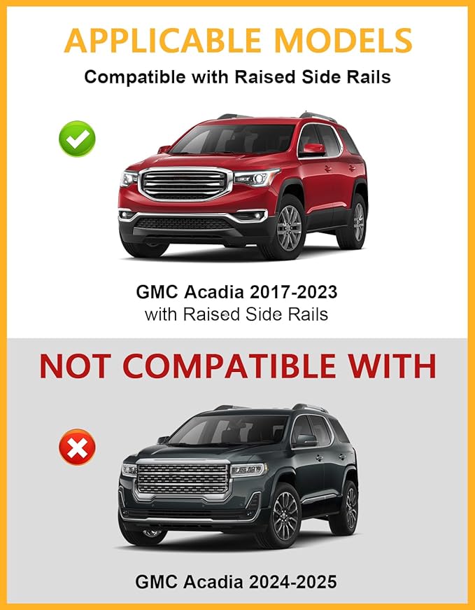 Tuyoung 300lbs Lockable Roof Rack Cross Bars Compatible with GMC Acadia 2017 2018 2019 2020 2021 2022 2023(with Raised Rails)，Heavy Duty Anti-Theft Aluminum Roof Crossbars Rooftop Luggage Carrier