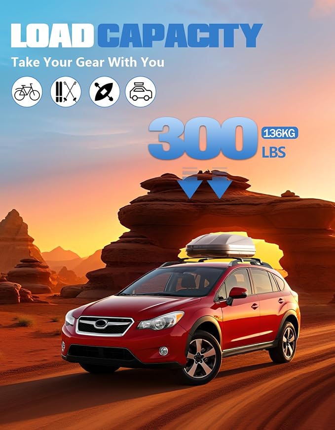 FengYu 300lb Lockable Roof Rack Cross Bars Compatible with 2013-2017 Subaru XV Crosstrek & 2012-2016 Impreza, Heavy Duty Aluminum Roof Rails Crossbars Cargo Bars Canoe Rooftop Black Carrier Luggage