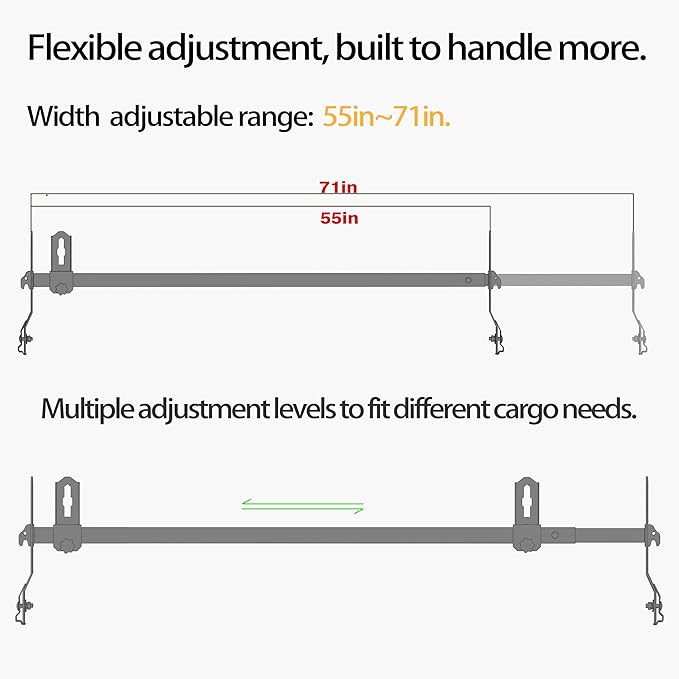 Ladder Rack Cross Bar Fit 2003-2022 Chevy Express|2003-2022 GMC Savana|1999-2014 Econoline Utility Van Accessories for Kayak Canoe Lumber Pipes Cargo Carrier 600 LBS Capacity with Stopper 2 Bars