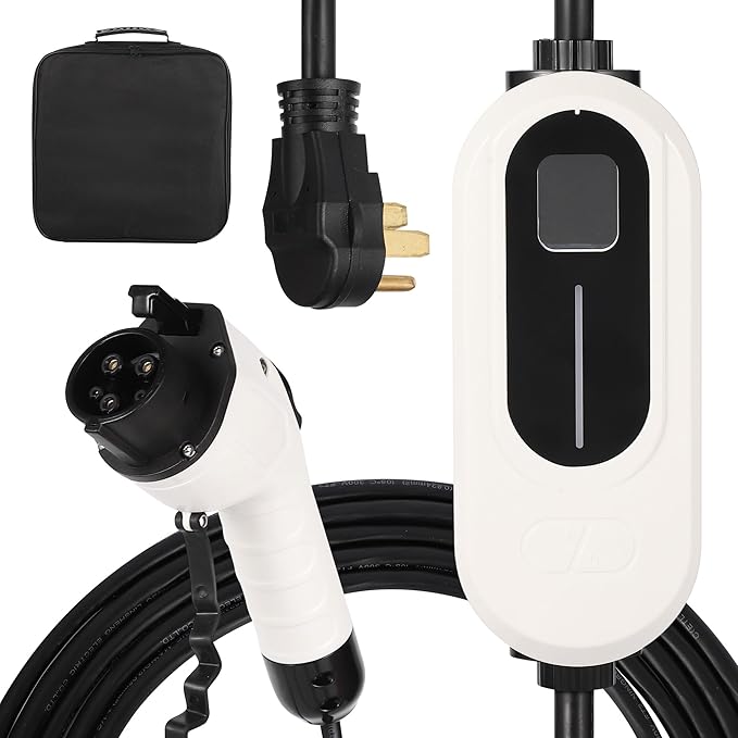 Level 2 EV Charger, 32A 240V Voltage, NEMA 14-50 Plug, 25 ft Cable, Adjustable Current/Delay Timer, SAE J1772 Listed Portable Electric Car Charger for Indoor/Outdoor Use
