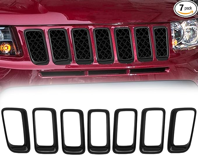 JINCHEN 7pcs Grill Mesh Inserts Clip-on Compatible with Jeep Compass 2011-2016, Front Grill Inserts Grille Cover Frame Trims (Bright black)