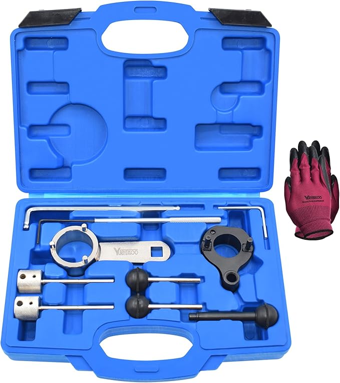 Camshaft Timing Belt Tool Kit, Compatible with VW Audi Tiguan SEAT Skoda Passat Golf 1.6 2.0 TDI Diesel Engine, Replace T10264 T10265 T10060A 3359 T10051 T10490, with Carrying Case & Gloves