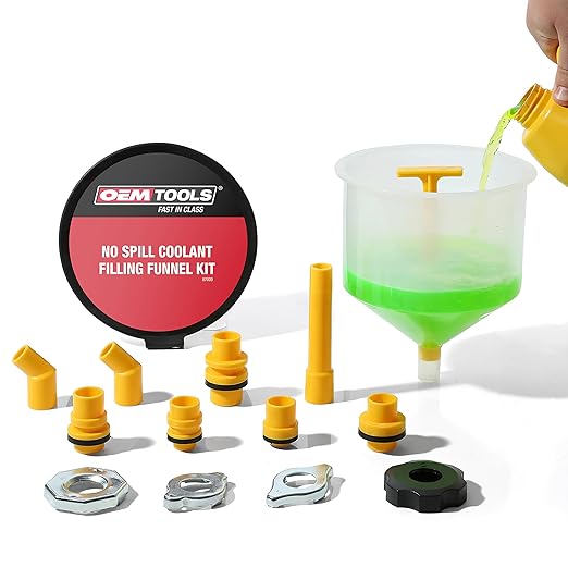 OEMTOOLS No-Spill Coolant Funnel Kit, 15 Piece Fluid and Oil Funnel Set, Allows Access To Hard-To-Reach Radiators