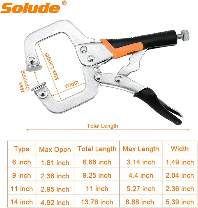C-Clamp Locking Pliers Set,6-Inch,9-Inch,11-Inch,14-Inch,4 Piece Vise Grip Face Clamp for Woodworking,Welding and Pocket Hole Joinery with Plastic Storage Box
