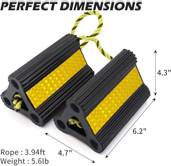 Vacallity Wheel Chocks for RV Trailer Car Truck, Upgrade Rubber Wheel Chocks with Rope Easy to Use,Camper Travel Chock Blocks Wheel Immobilizers & Chocks (6.2" 1pair)