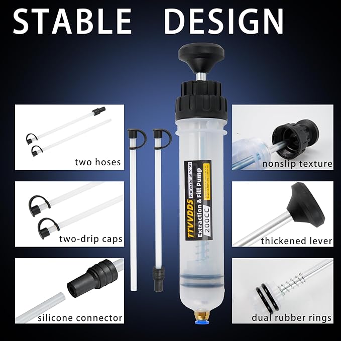 Automotive Fluid Extractor Pump, 200 cc Oil Extractor Pump with Hose, Sealed Upgraded Oil Change Pump, Lightweight Oil Suction Pump for Changing Transmission, Power Steering, and Brake Fluid