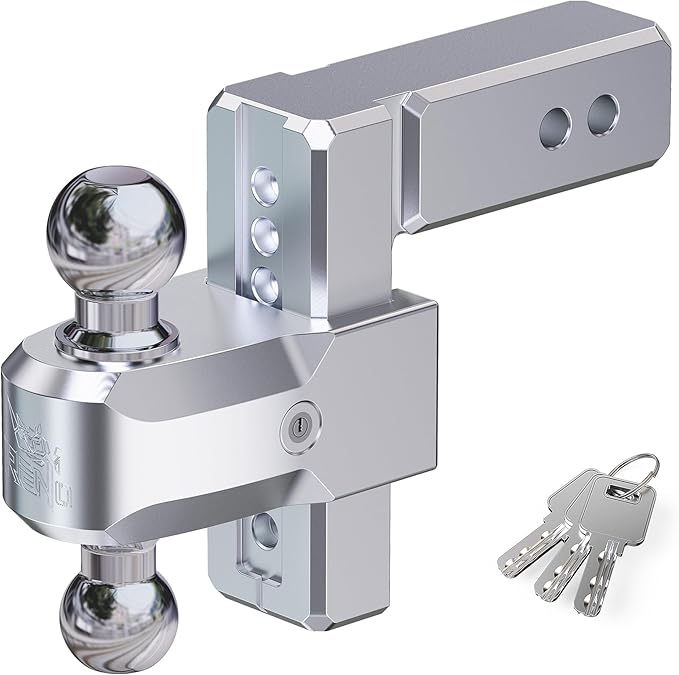 RENO Adjustable Trailer Hitch, Fits 2.5 inch Receiver Hitch 6" Rise/Drop Tow Hitch, Heavy Duty 2" & 2-5/16" Ball Hitches with 18,500 LBS GTW (1 Pack, Aluminum)
