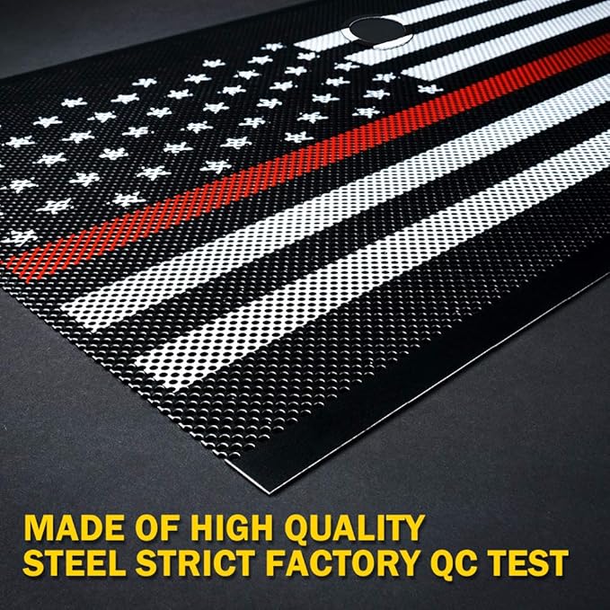 Xprite Aluminum Alloy Mesh Grill Insert with Hood Lock Hole & Firefighter Red Stripe, Compatible with 2007-2018 Jeep Wrangler JK JKU