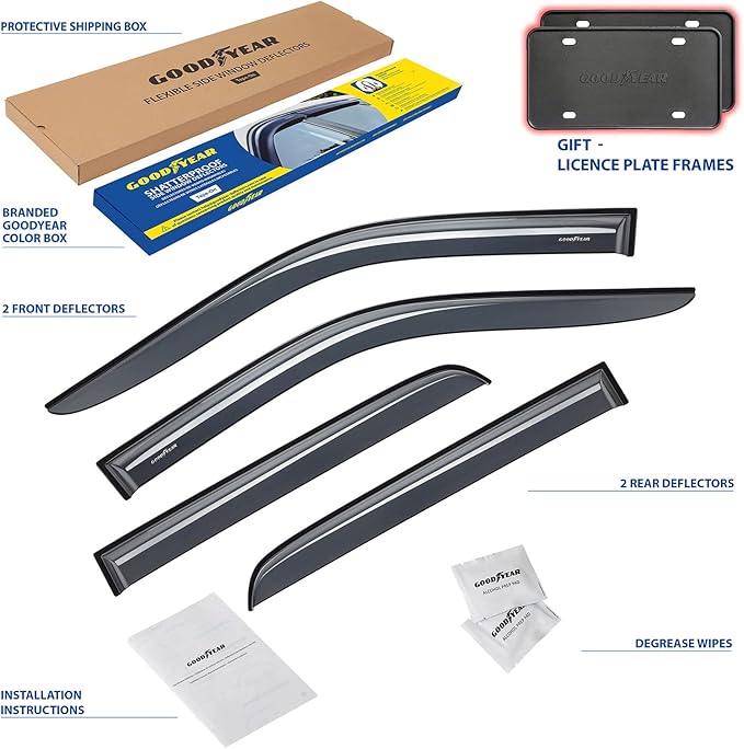 Goodyear Shatterproof Window Deflectors for Dodge Ram 2500/3500 2010-2026 Mega Cab, Tape-on Rain Guards, Window Visors,Vent Deflector Visor, Car Accessories,4 pcs. - GY008515