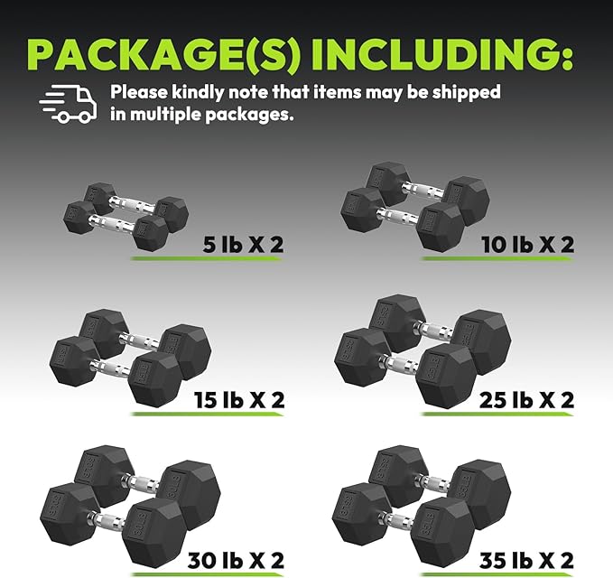 Hex Dumbbell Set, 45-400 lb Set Rubber Encased Exercise & Fitness Dumbbells, Weights Dumbbells Set, Hand Weight for Strength Training