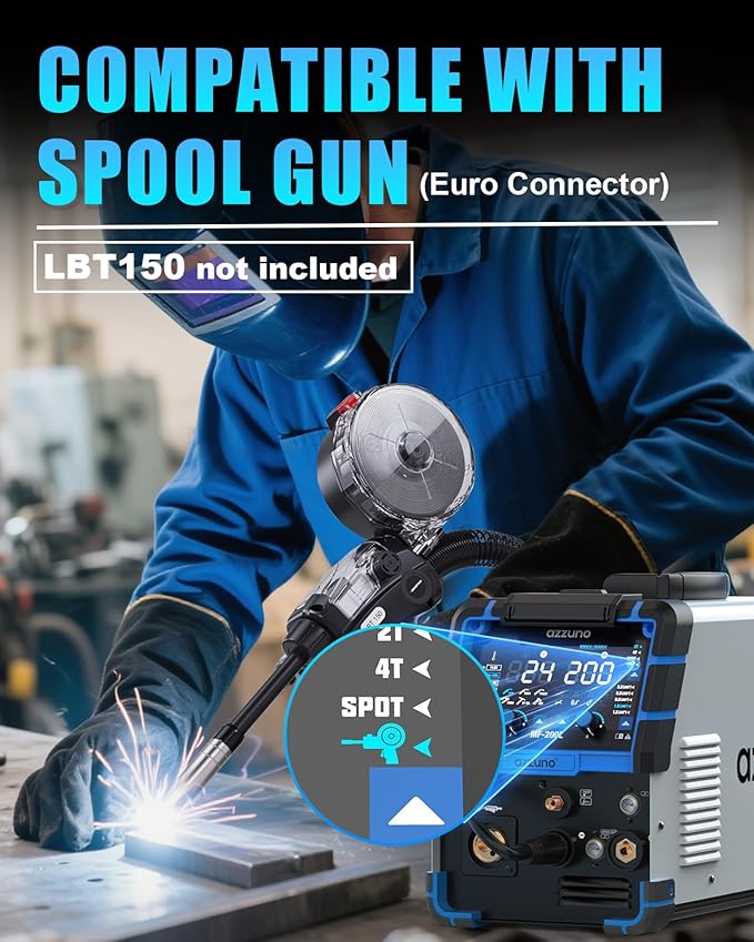 AZZUNO 200A Plasma Cutter Welder Combo, 9 in 1 Multiprocess Welder Machine Gas MIG/PULSE MIG/MAG/Flux Gasless MIG/Spool Gun Compatible/HF TIG/Stick/CUT/SPOT MIG, 110/220V Aluminum MIG Welding Machine