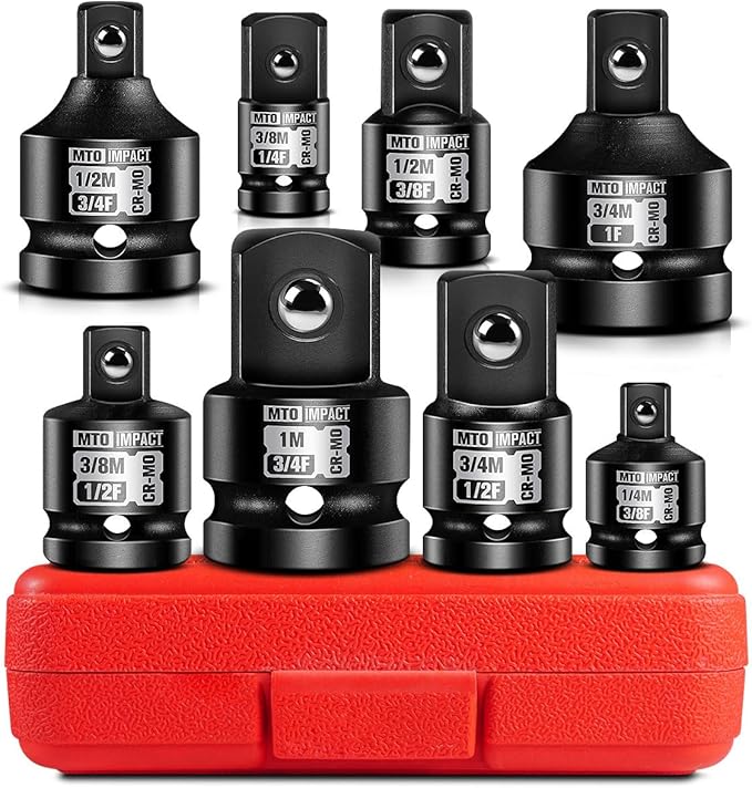 MTO 8-Piece Impact Socket Adapter & Reducer Set, 1/4", 3/8", 1/2", 3/4" Drive, Impact Driver & Wrench Conversion Kit, Chrome Molybdenum Steel