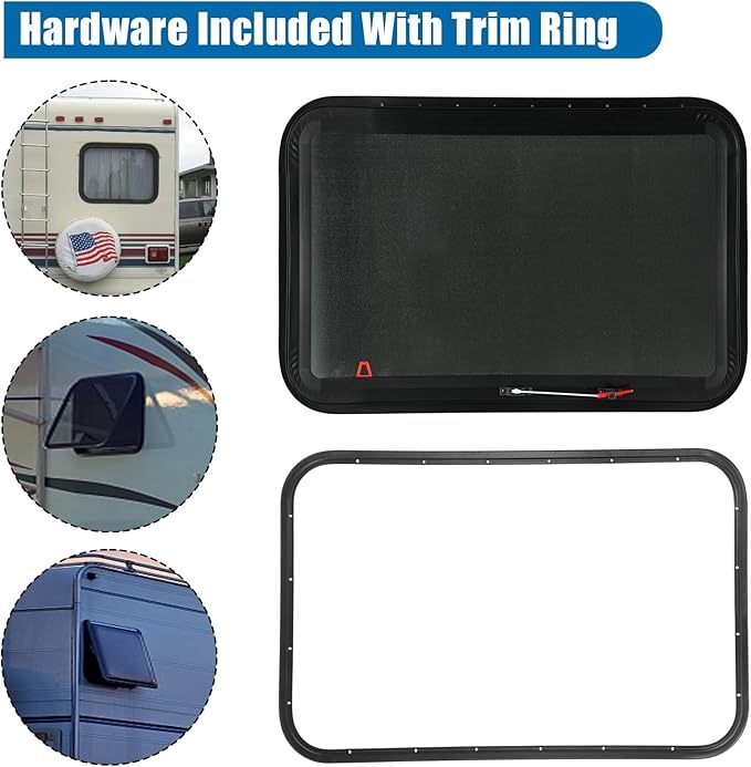 2 Pack RV Exit Windows, 30" W x 22" H Tinted RV Window with Net Screen and Trim Ring, Suitable for 1-1/2" or 2" Walls, DOT Approved