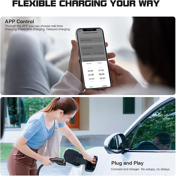 GRECELL Level 2 EV Wall Charger, ETL Certified 48A 11KW 240V J1772 Charger Bluetooth & WiFi Enabled, Electric Car Fast Wall Charging Station, Electric Car Charger with 25FT Cable and NEMA 14-50 Plug