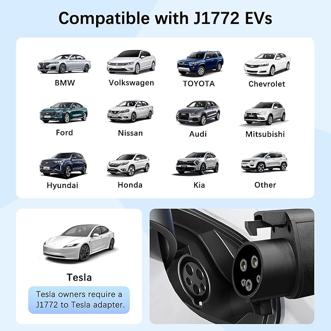 Level 1 & 2 EV Charger, 32A Portable Electric Car Charger with NEMA 14-50 & 5-15 Plugs, 110-240V, 25FT, Adjustable Current & Delay Timer, J1772 for Home/Travel