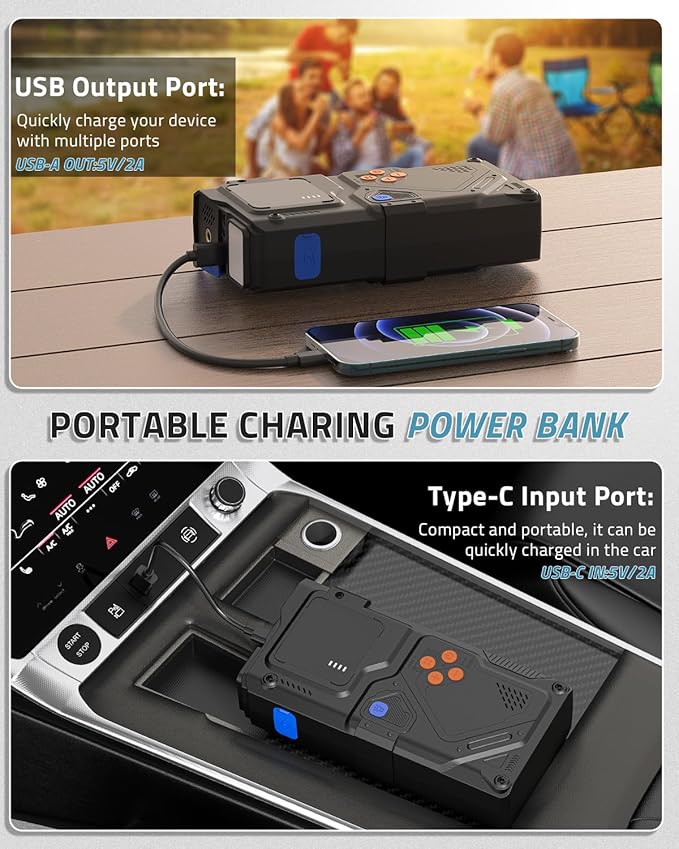 PAULINN Jump Starter with Air Compressor, 150PSI 6000A Car Jumper Starter Portable(All Gas/10L Diesel) with Tire Inflator, 12V Charger Booster