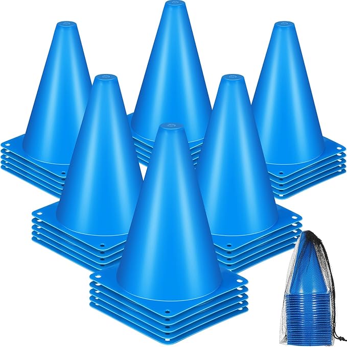 Syhood 30 Pack 7 Inch Plastic Traffic Cones Sports Training Agility Marker Mini Cones for Soccer, Skating, Football, Basketball, Indoor and Outdoor Games Sports Practice Equipment