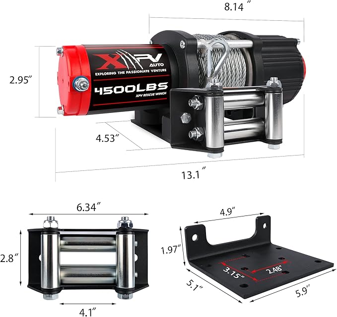 12V 4500LBS Steel Rope Electric Winch for Towing ATV/UTV Off Road with Wireless Remote Control Mounting Bracket IP67 Waterproof Electric Winch with 4-Way Roller Fairlead