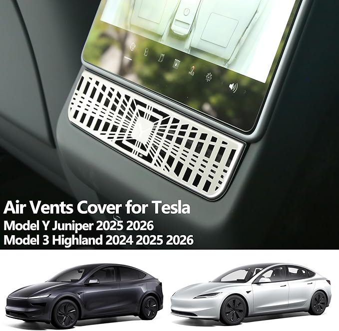 Air Vents Cover for Tesla Model Y Juniper 2026 2025 Model 3 Highland Rear AC Vent Seat Center Console Trim Cover Cap Backseat Air Conditioner Outlet Vent Grille Protector