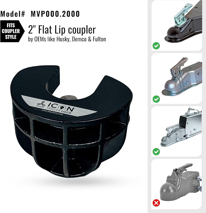Altor ICON Trailer Lock for 2 inch couplers | Secures high Value Utility Trailers/Travel Trailers/RV/Boat/Toy Haulers