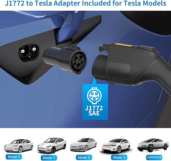 32 Amp Level 2 Portable EV Charger Station for SAE J1772 EV Cars (240 Volt, 25ft Cable), FCC and UL Certified, with NEMA 14-50 Plug,with 5-15 to 6-20 Plug, with J1772 to Tesla Adapter.