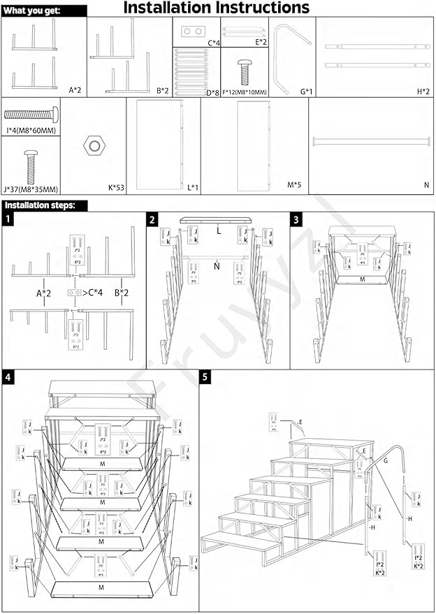 6 Step Hot Tub Steps Outdoor, RV Steps with 2 Handrails, Portable RV Stairs, Heavy Duty Truck Camper Steps Ladders for Travel Trailers, 5th Wheel, Motor Home, Spa, and Porch