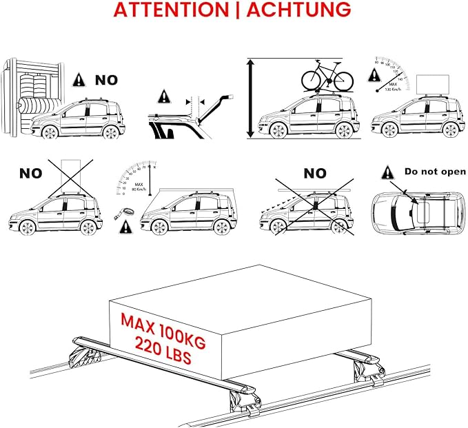 OMAC Roof Rack Cross Bars for Ford Escape 2020-2025 Heavy Duty-Lockable 220Lbs Aluminium Silver 2Pcs fits Cargo Carriers Kayak Canoe Bike Snowboard