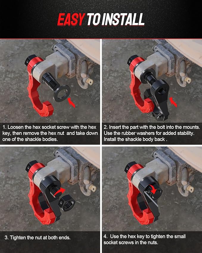 DAYDOOR 3/4" D Ring Shackles, Heavy Duty D Ring Shackles with 7/8 Pin, 45,000 lbs Break Strength Easy Open Towing Shackle for Off-Road Recovery, Winch, Trucks, Jeep, SUV & ATV (2 Pack)(Red)