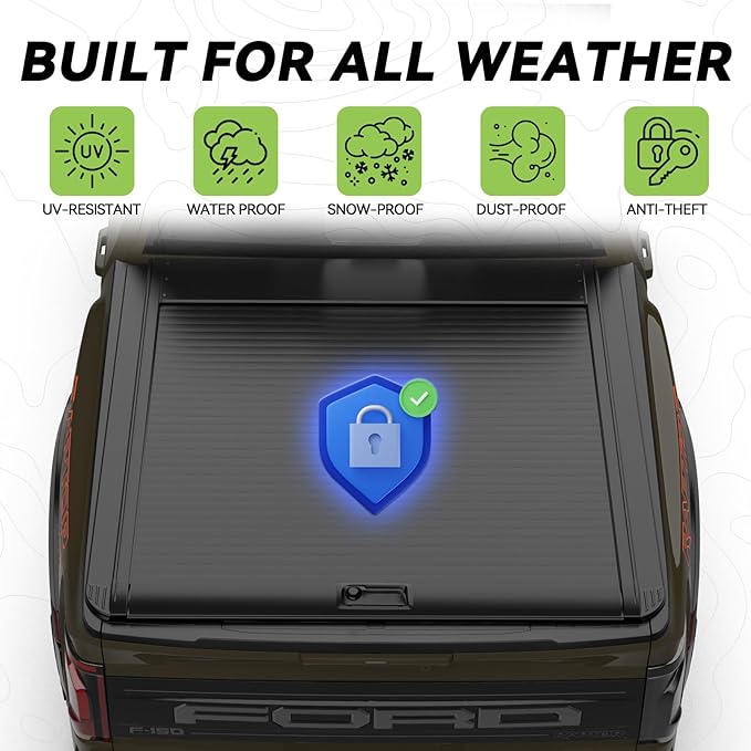 Retractable Hard Truck Bed Tonneau Cover for Ford F150 2015-2024 5.5 Bed | Durable, Waterproof, Easy to Install | Enhanced Security & Sleek Design | Aluminum | No Drilling Required