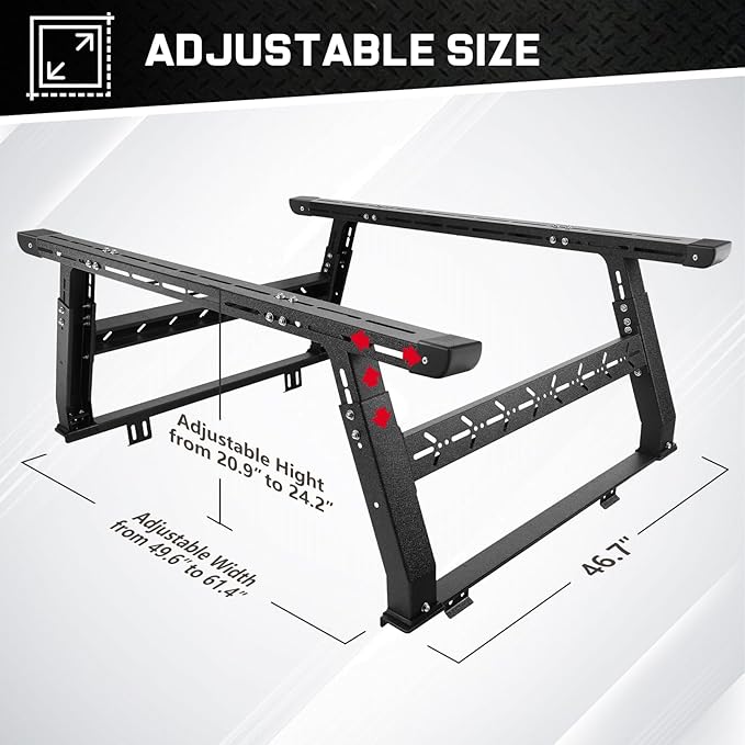 Adjustable Truck Bed Rack for Most Truck, Overland Bed Rack Compatible with Gladiator/Ford/Tundra/Tacoma/Dodge/Chevy/Nissan, Ladder Rack for Kayak, Surfboard, Lumber, Ladder