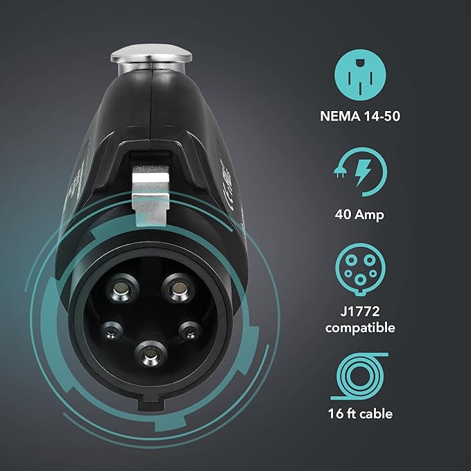 Lectron Level 2 EV Charger - ETL Certified, 240V, 40 Amp, NEMA 14-50 Plug, 16 ft Extension Cord & J1772 Cable- Portable Electric Car Charger for J1772 EVs and Plug-in Hybrid Vehicles
