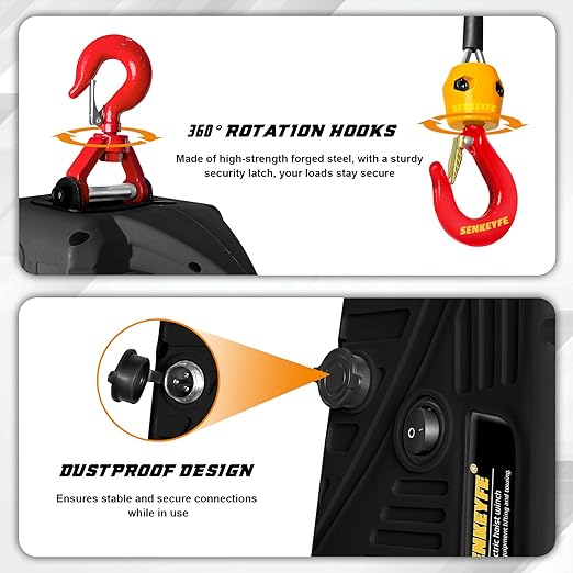 Power Electric Portable Hoist Winch 1540LBS, 3 in 1 Electric Cable Hoist 110V 25 FT with Lifting Strap, Electric Hoist Lift Ceiling Winch for Lifting Towing