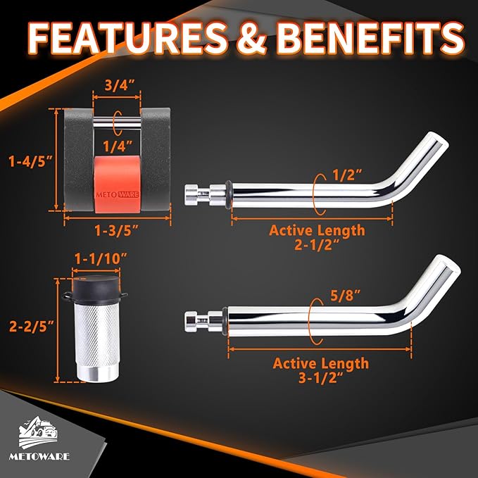 METOWARE Keyed Alike Trailer Hitch Lock Set, Fits 1-7/8", 2'' 2-5/16" Coupler, with 1/2'' and 5/8" Dia Dual Bent Pin Hitch Lock, 1/4'' Dia Span Coupler Lock