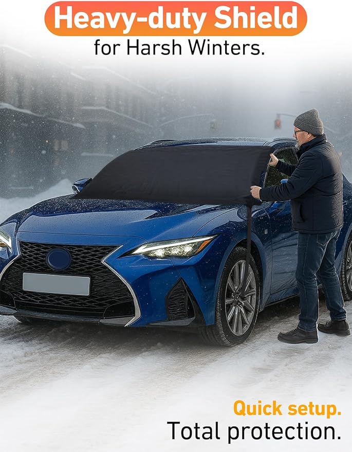 EcoNour Car Snow Cover Compatible for Lexus IS300 | Windshield Cover for Ice and Snow with S-Hook Straps | Heavy-Duty 600D Oxford Winter Car Cover, Waterproof & Anti-Slip