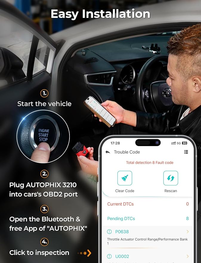 AUTOPHIX 3210 OBD2 Scanner Bluetooth, Wireless Code Reader for Car - Check Engine Light & Battery - Easy DIY Car Diagnostic Scanner Tool for 1996+ Vehicles, No Subscription Fee for iPhone & Android